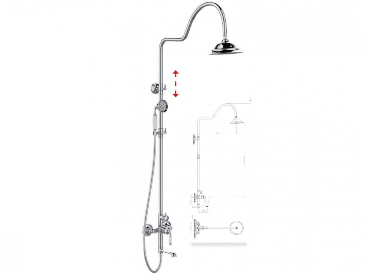 Vintage Χρωμέ στήλη ντους μπάνιου Αλεξάνδρα