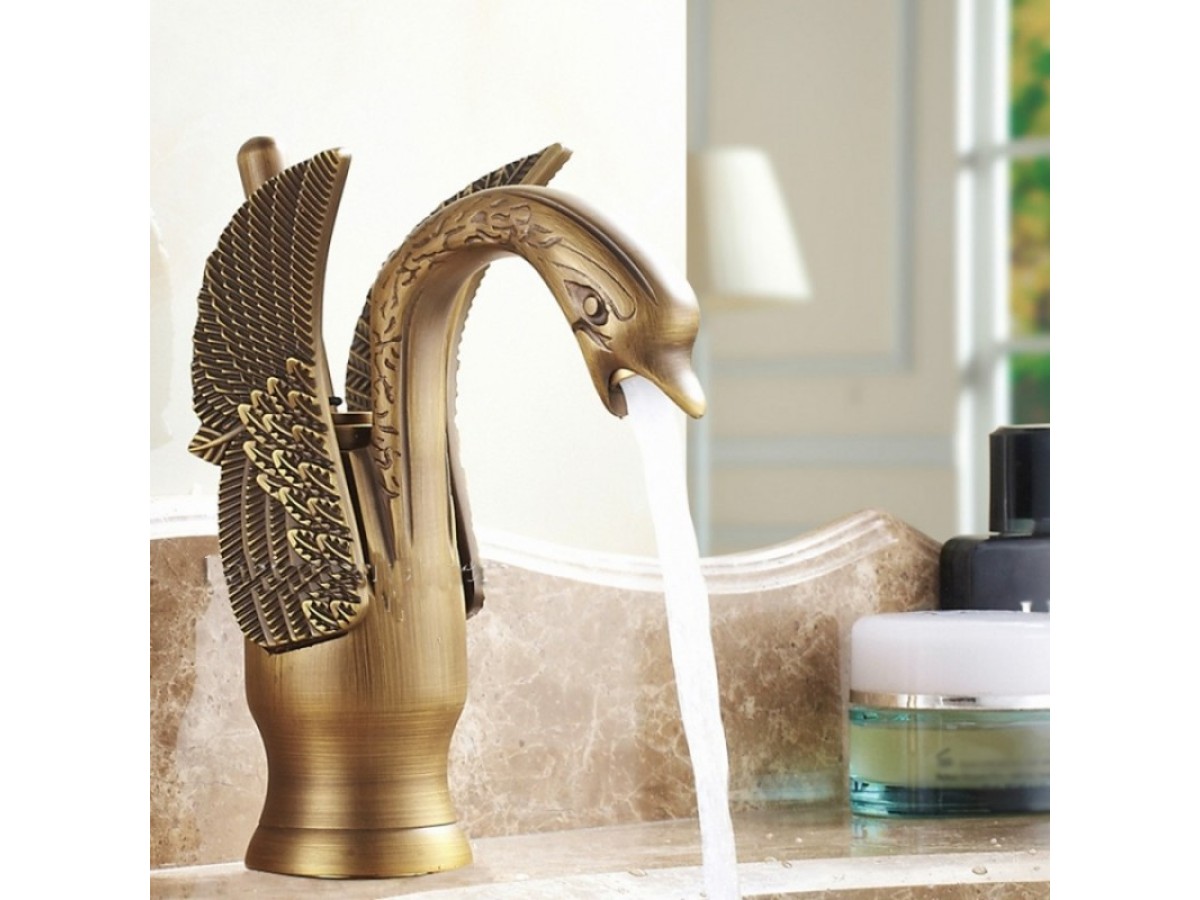 Vintage Κύκνος Μπαταρία Μπάνιου Νιπτήρα Bronze