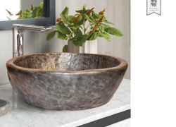 Νεροχύτης Μπάνιου Γλαύκη Βουρτσισμένο Νίκελ Χειροποίητος Από Τραβερτίνο Ορυκτά Υλικά Και Ρινίσματα Μετάλλου