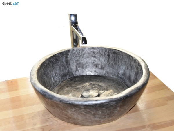 Νεροχύτης Μπάνιου Γλαύκη Βουρτσισμένο Νίκελ Χειροποίητος Από Τραβερτίνο Ορυκτά Υλικά Και Ρινίσματα Μετάλλου