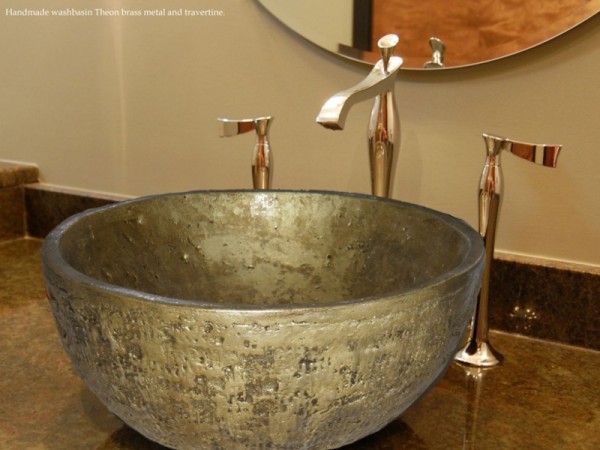 Ορειχάλκινος Τραβερτίνο Νιπτήρας Μπάνιου Θέων 37 χ 15,5 cm