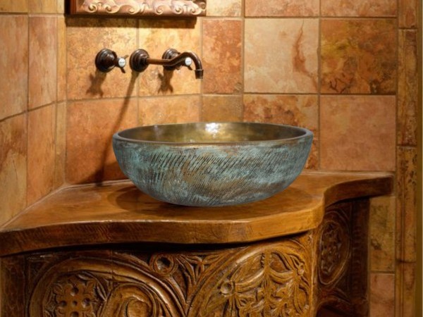 Handmade Washbasin Travertino Athena Oxidized Bronze