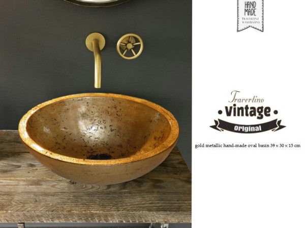Χρυσός Μεταλλικός Χειροποίητος Νιπτήρας Οβάλ Μπάνιου