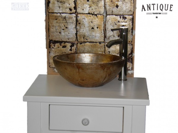 Χειροποίητοι Μεταλλικοί Τραβερτίνο Νιπτήρες Οβάλ Παλαιωμένο Ασήμι