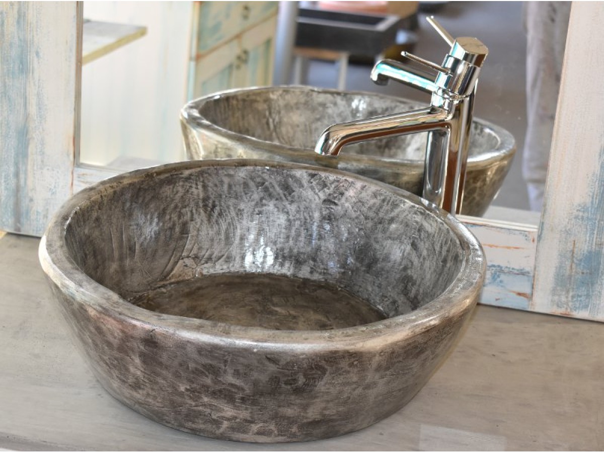 Νεροχύτης Μπάνιου Γλαύκη Βουρτσισμένο Νίκελ Χειροποίητος Από Τραβερτίνο Ορυκτά Υλικά Και Ρινίσματα Μετάλλου