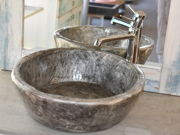 Νεροχύτης Μπάνιου Γλαύκη Βουρτσισμένο Νίκελ Χειροποίητος Από Τραβερτίνο Ορυκτά Υλικά Και Ρινίσματα Μετάλλου