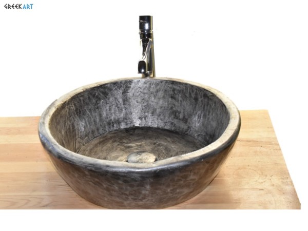 Νεροχύτης Μπάνιου Γλαύκη Βουρτσισμένο Νίκελ Χειροποίητος Από Τραβερτίνο Ορυκτά Υλικά Και Ρινίσματα Μετάλλου