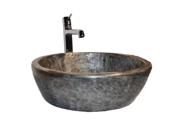 Νεροχύτης Μπάνιου Γλαύκη Βουρτσισμένο Νίκελ Χειροποίητος Από Τραβερτίνο Ορυκτά Υλικά Και Ρινίσματα Μετάλλου