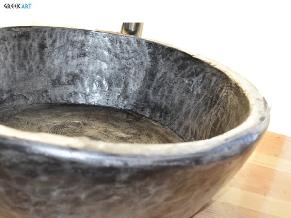 Νεροχύτης Μπάνιου Γλαύκη Βουρτσισμένο Νίκελ Χειροποίητος Από Τραβερτίνο Ορυκτά Υλικά Και Ρινίσματα Μετάλλου