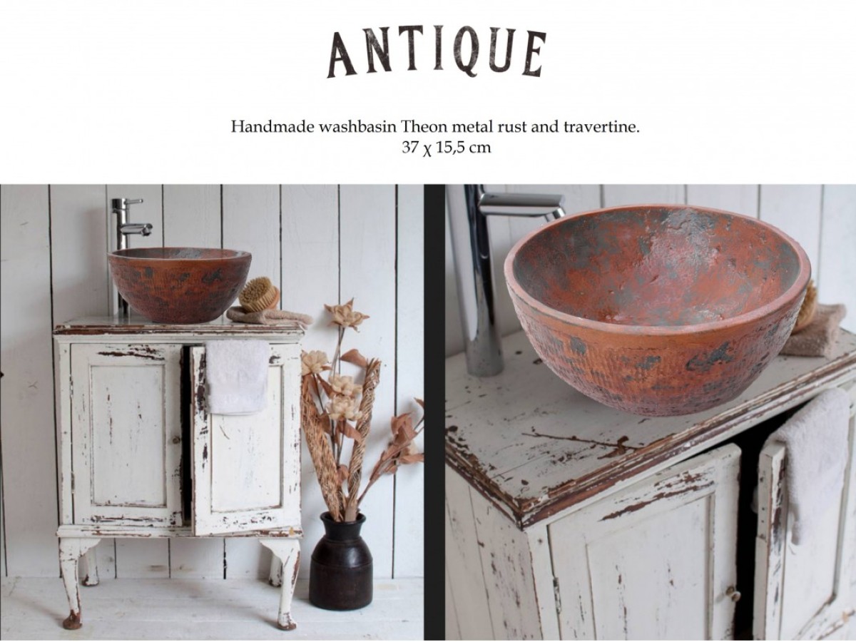 Νιπτήρας Σκουριά Θέων 37 χ 15,5 cm Τραβερτίνο Επιτραπέζιος Τιμές