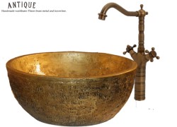 Ορειχάλκινος Τραβερτίνο Νιπτήρας Μπάνιου Θέων 37 χ 15,5 cm