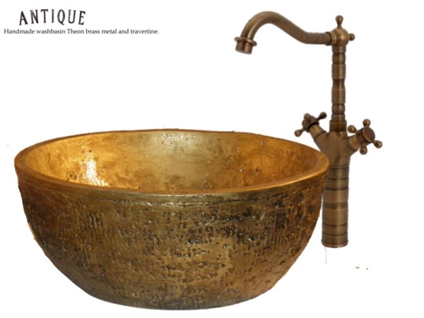 Ορειχάλκινος Τραβερτίνο Νιπτήρας Μπάνιου Θέων 37 χ 15,5 cm
