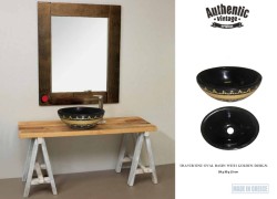 Οβάλ Νεροχύτες Μπάνιου Τραβερτίνο Με Μεταλλικό Σχέδιο Χρυσού