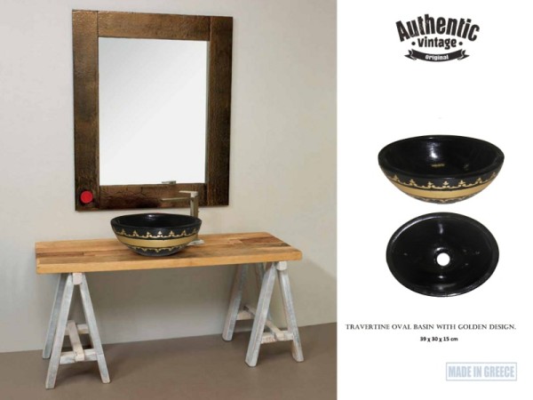 Οβάλ Νεροχύτες Μπάνιου Τραβερτίνο Με Μεταλλικό Σχέδιο Χρυσού