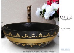 Οβάλ Νεροχύτες Μπάνιου Τραβερτίνο Με Μεταλλικό Σχέδιο Χρυσού