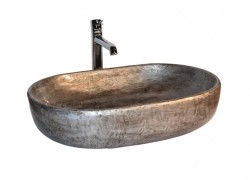 Οβάλ Νιπτήρες Θέτις Χειροποίητοι Από Πέτρα Και Μέταλλα Βουρτσισμένο Νίκελ