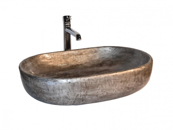 Οβάλ Νιπτήρες Θέτις Χειροποίητοι Από Πέτρα Και Μέταλλα Βουρτσισμένο Νίκελ