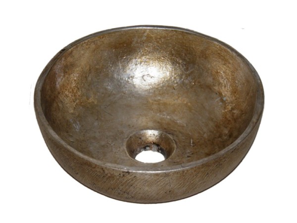 Στρογγυλός Τραβερτίνο Μεταλλικός Νιπτήρας Παλαιωμένο Ασήμι