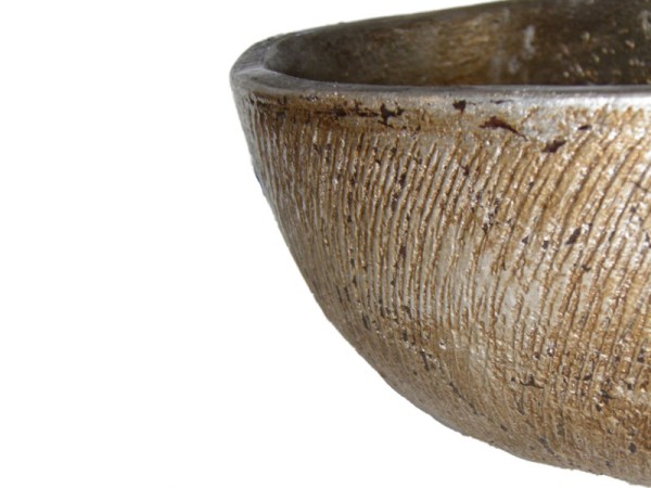 Στρογγυλός Τραβερτίνο Μεταλλικός Νιπτήρας Παλαιωμένο Ασήμι