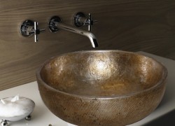 Στρογγυλός Τραβερτίνο Μεταλλικός Νιπτήρας Παλαιωμένο Ασήμι