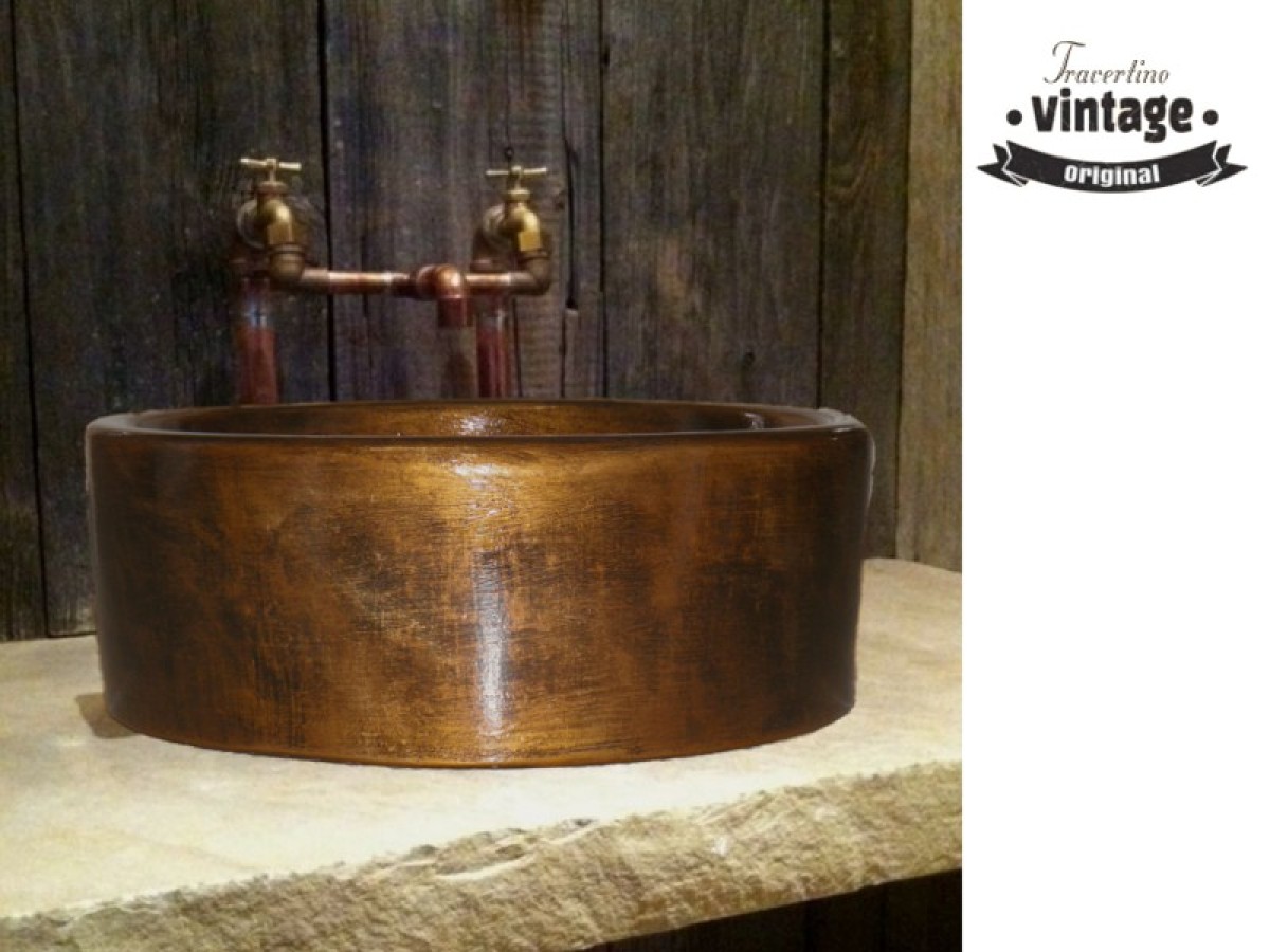 Στρογγυλοί Πέτρα Και Μέταλλο Νιπτήρες Με Τεχνοτροπία Βρώμικος Μπρούτζος  