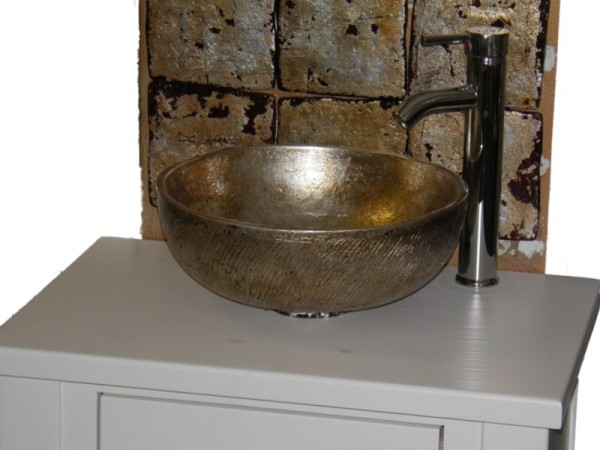 Στρογγυλός Τραβερτίνο Μεταλλικός Νιπτήρας Παλαιωμένο Ασήμι