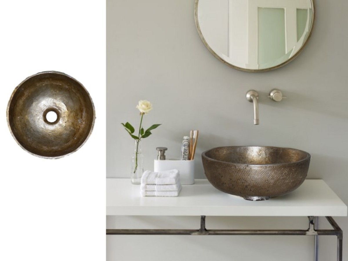 Στρογγυλός Τραβερτίνο Μεταλλικός Νιπτήρας Παλαιωμένο Ασήμι