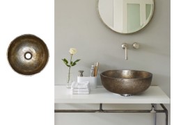 Στρογγυλός Τραβερτίνο Μεταλλικός Νιπτήρας Παλαιωμένο Ασήμι