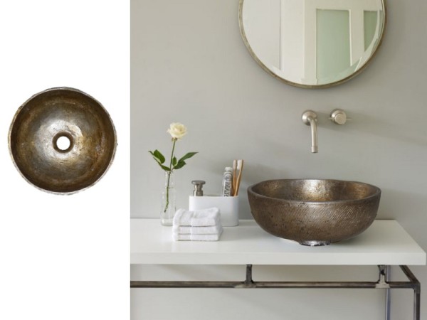 Στρογγυλός Τραβερτίνο Μεταλλικός Νιπτήρας Παλαιωμένο Ασήμι