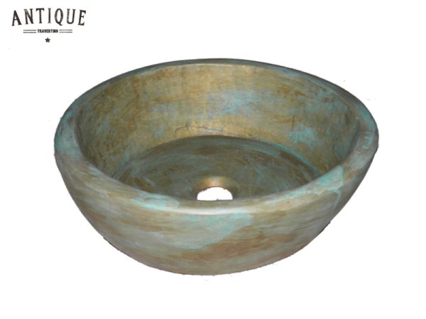 Vintage Χειροποίητος Τραβερτίνο Τεχνικά Οξειδωμένος Μπρούτζος Νιπτήρας Γλαύκη 