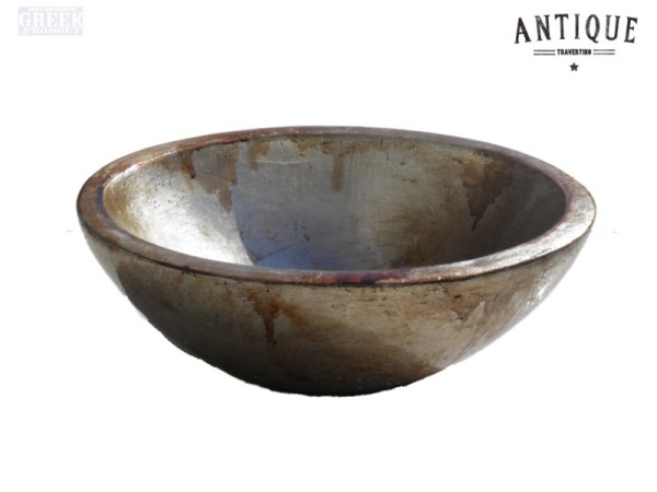 Χειροποίητοι Μεταλλικοί Τραβερτίνο Νιπτήρες Οβάλ Παλαιωμένο Ασήμι