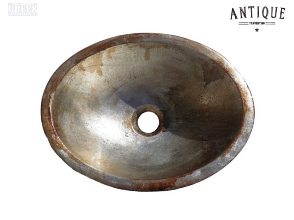 Χειροποίητοι Μεταλλικοί Τραβερτίνο Νιπτήρες Οβάλ Παλαιωμένο Ασήμι