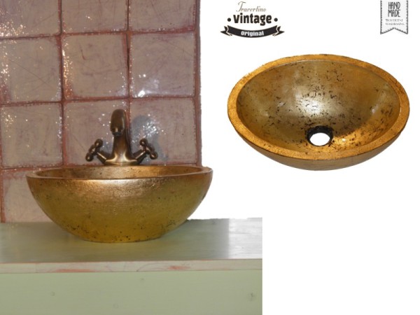 Χρυσός Μεταλλικός Χειροποίητος Νιπτήρας Οβάλ Μπάνιου