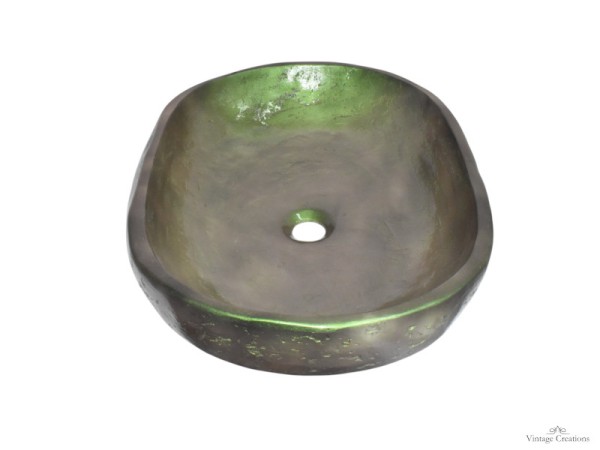 Iridescent Oval Washbasin Green Metallic