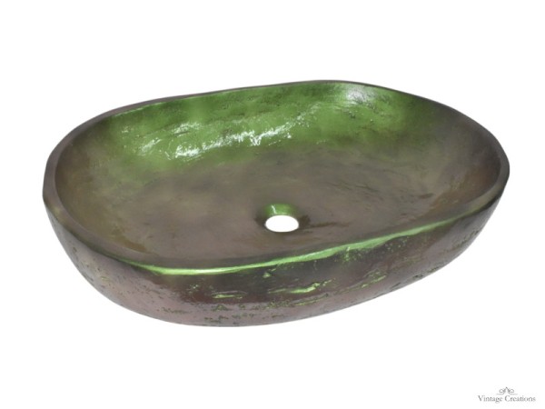 Iridescent Oval Washbasin Green Metallic