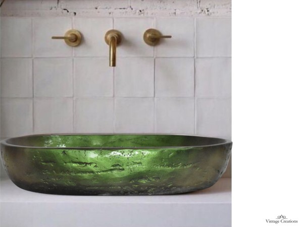 Iridescent Oval Washbasin Green Metallic