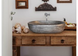 Οβάλ Νιπτήρες Θέτις Χειροποίητοι Από Πέτρα Και Μέταλλα Βουρτσισμένο Νίκελ