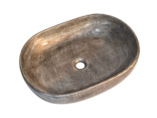 Οβάλ Νιπτήρες Θέτις Χειροποίητοι Από Πέτρα Και Μέταλλα Βουρτσισμένο Νίκελ