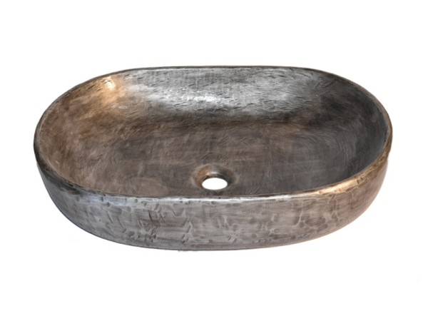Οβάλ Νιπτήρες Θέτις Χειροποίητοι Από Πέτρα Και Μέταλλα Βουρτσισμένο Νίκελ