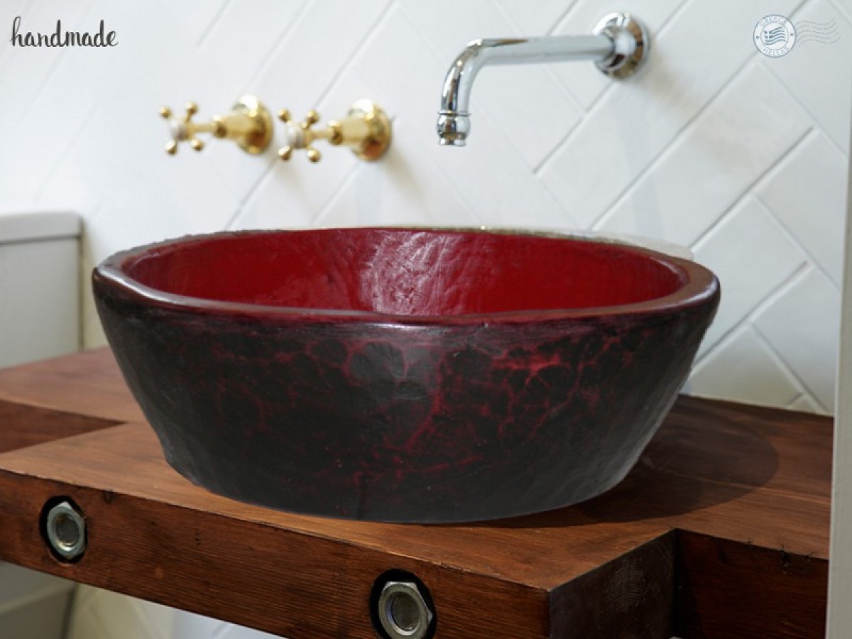 Γλαύκη Λάβα Χειροποίητος Δίχρωμος Νιπτήρας Μπάνιου Προσφορές 