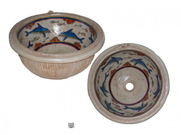 Ελληνική Χειροποίητοι Μπάνιου Νιπτήρες Κνωσός Δελφίνια 