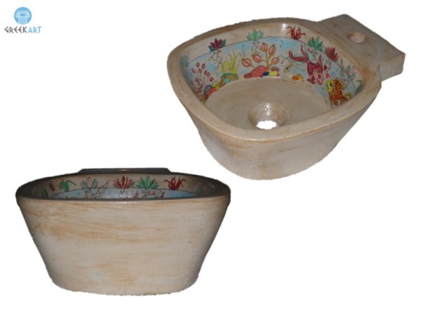 Antique Sink Bathroom Wall Design Fishes