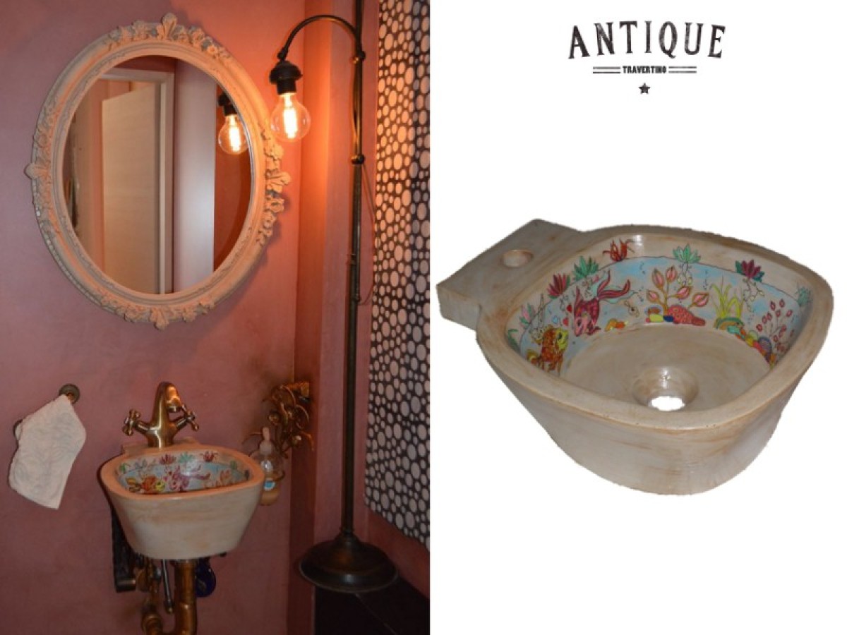 Antique Sink Bathroom Wall Design Fishes