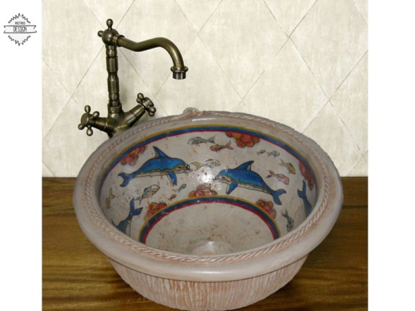 Ελληνική Χειροποίητοι Μπάνιου Νιπτήρες Κνωσός Δελφίνια 