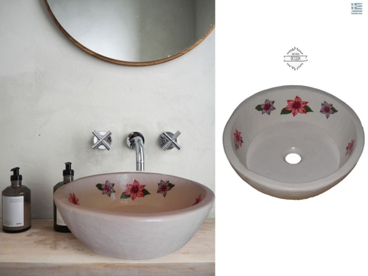 Επιτραπέζιοι Νιπτήρες Γλαύκη Ζωγραφική Λουλουδάκια Προσφορές