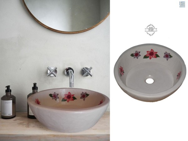 Επιτραπέζιοι Νιπτήρες Γλαύκη Ζωγραφική Λουλουδάκια Προσφορές