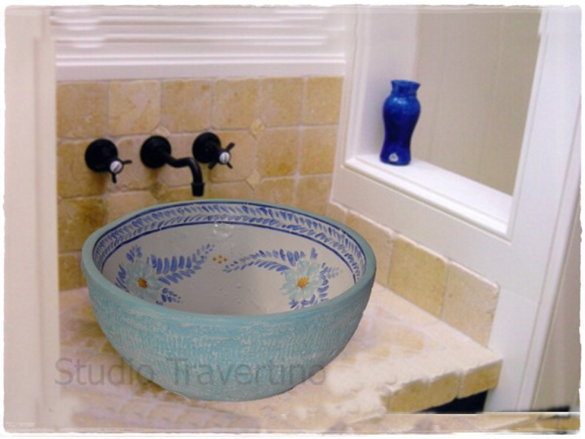 Μπάνιου Χειροποίητος Νιπτήρας Κύθνος Επιτραπέζιος Τραβερτίνο