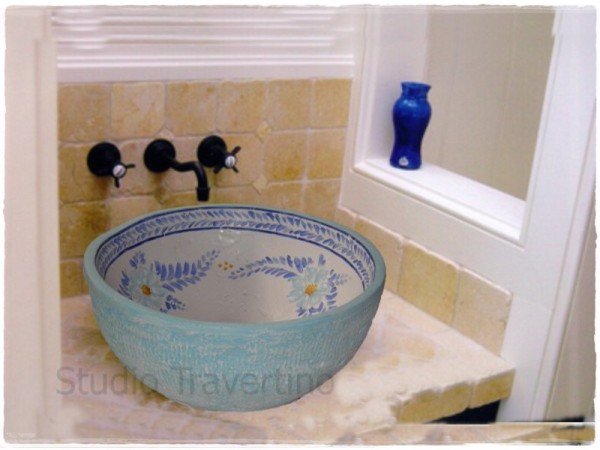 Μπάνιου Χειροποίητος Νιπτήρας Κύθνος Επιτραπέζιος Τραβερτίνο