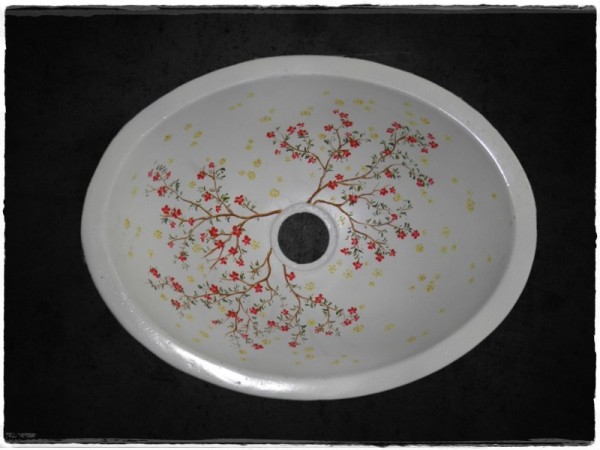Bathroom Sinks Oval Design With Flowers.