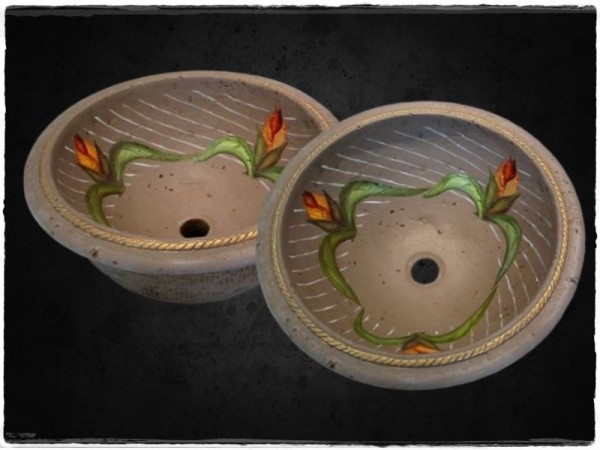 Bathroom Sinks Retro Painting With Tulips